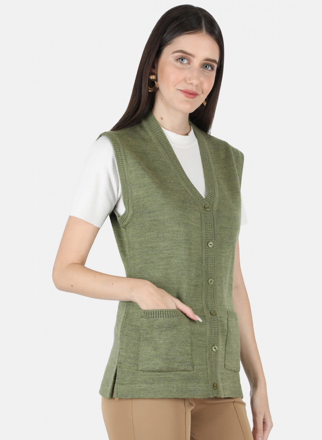 Women Olive Solid Cardigan