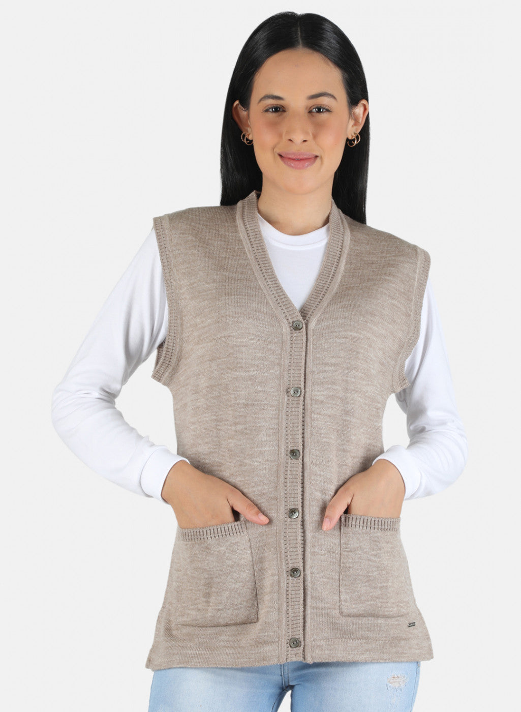 Women Beige Solid Cardigan