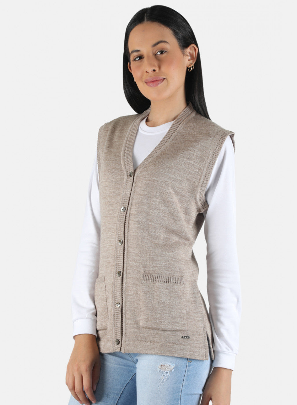 Women Beige Solid Cardigan