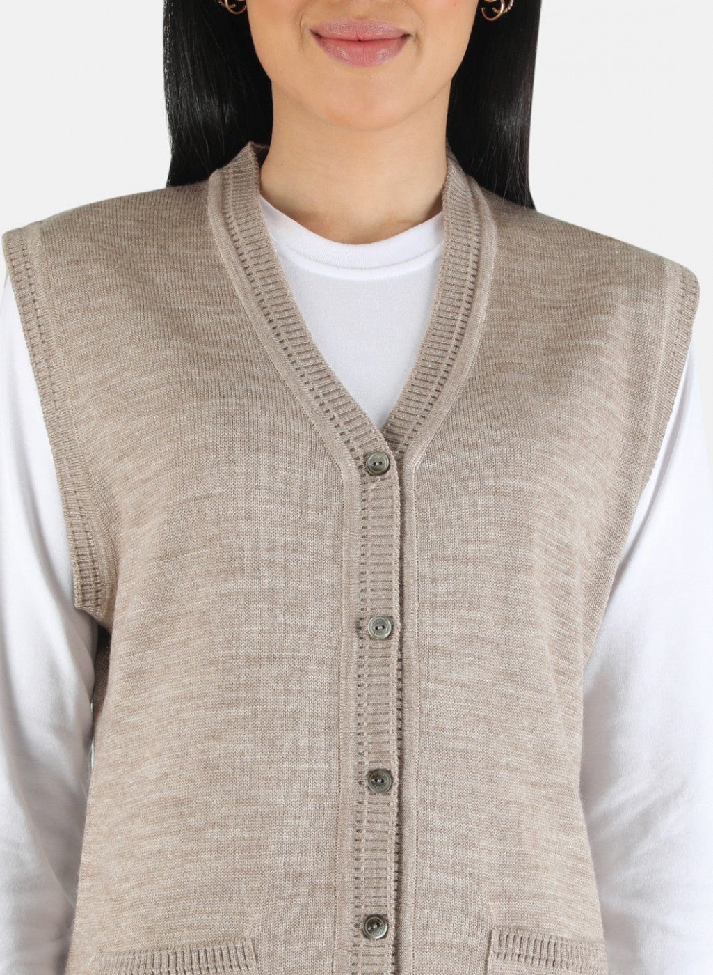 Women Beige Solid Cardigan