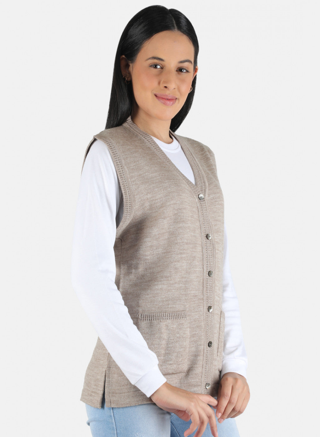 Women Beige Solid Cardigan