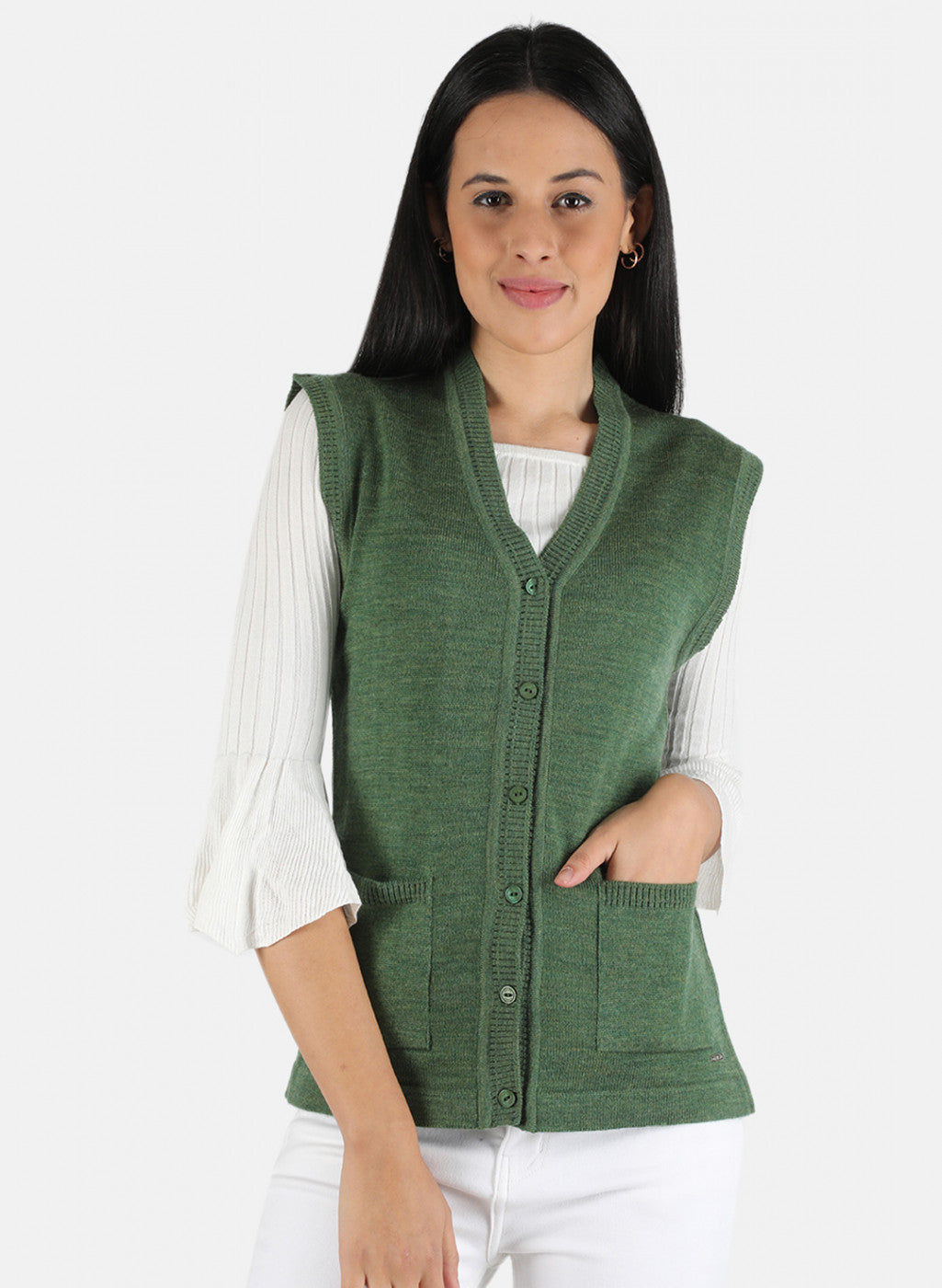 Women Olive Solid Cardigan