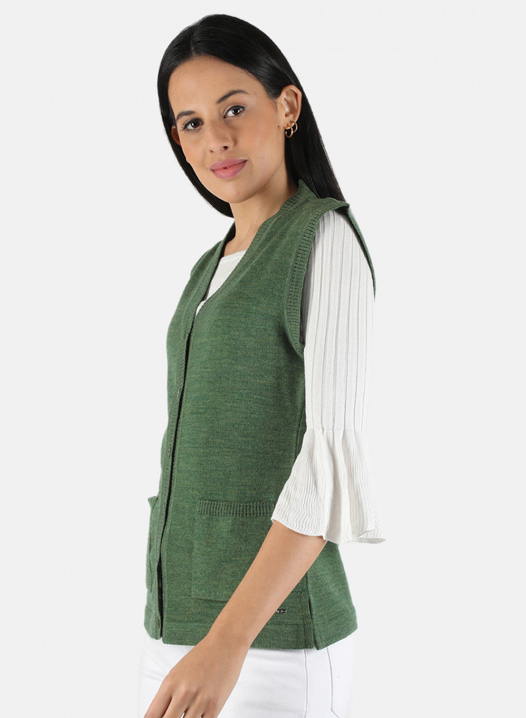 Women Olive Solid Cardigan