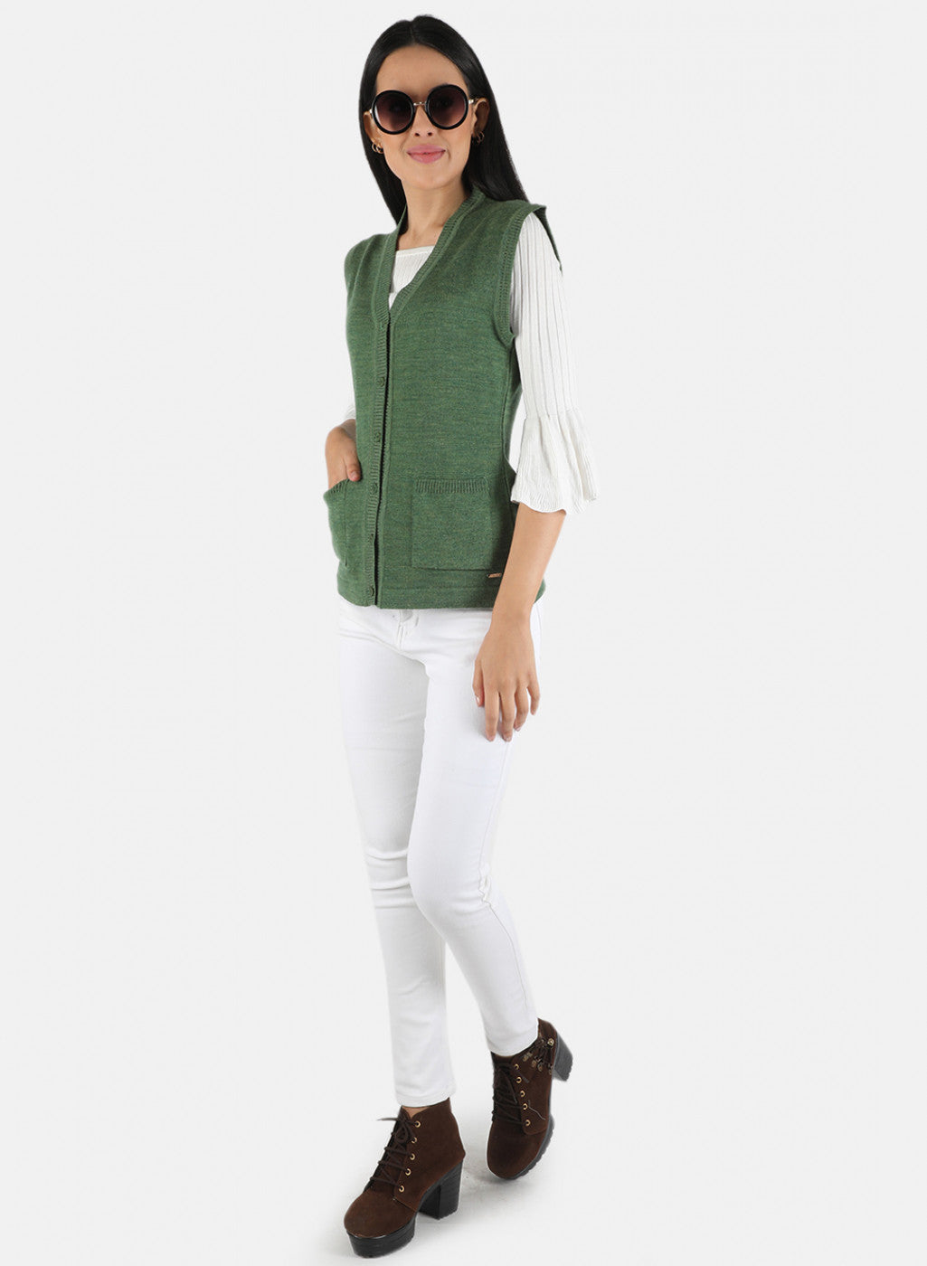 Women Olive Solid Cardigan