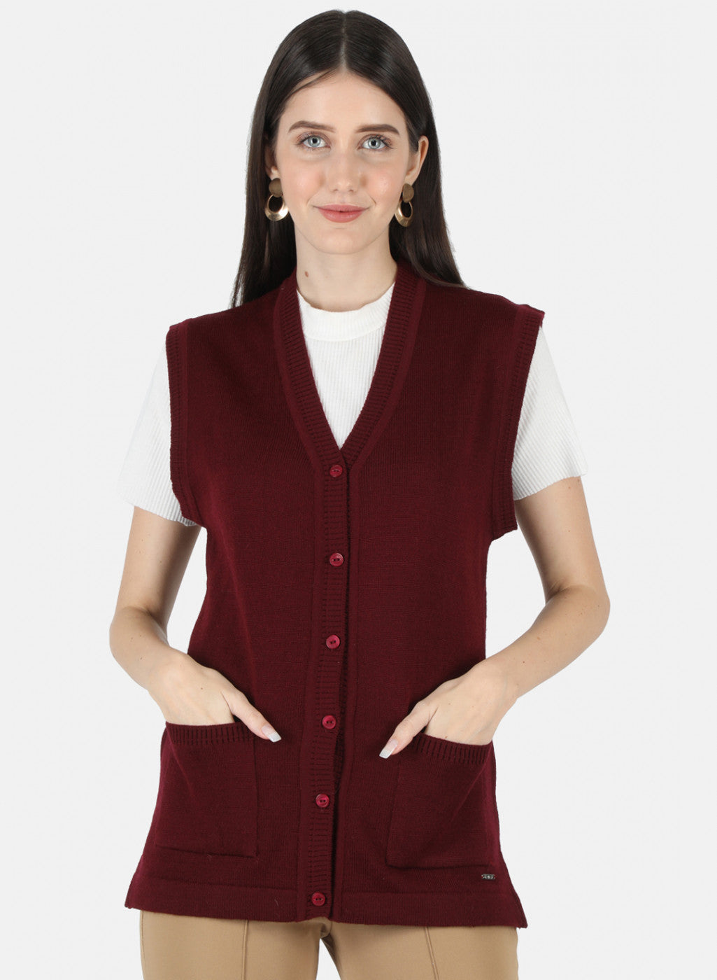 Women Maroon Solid Cardigan