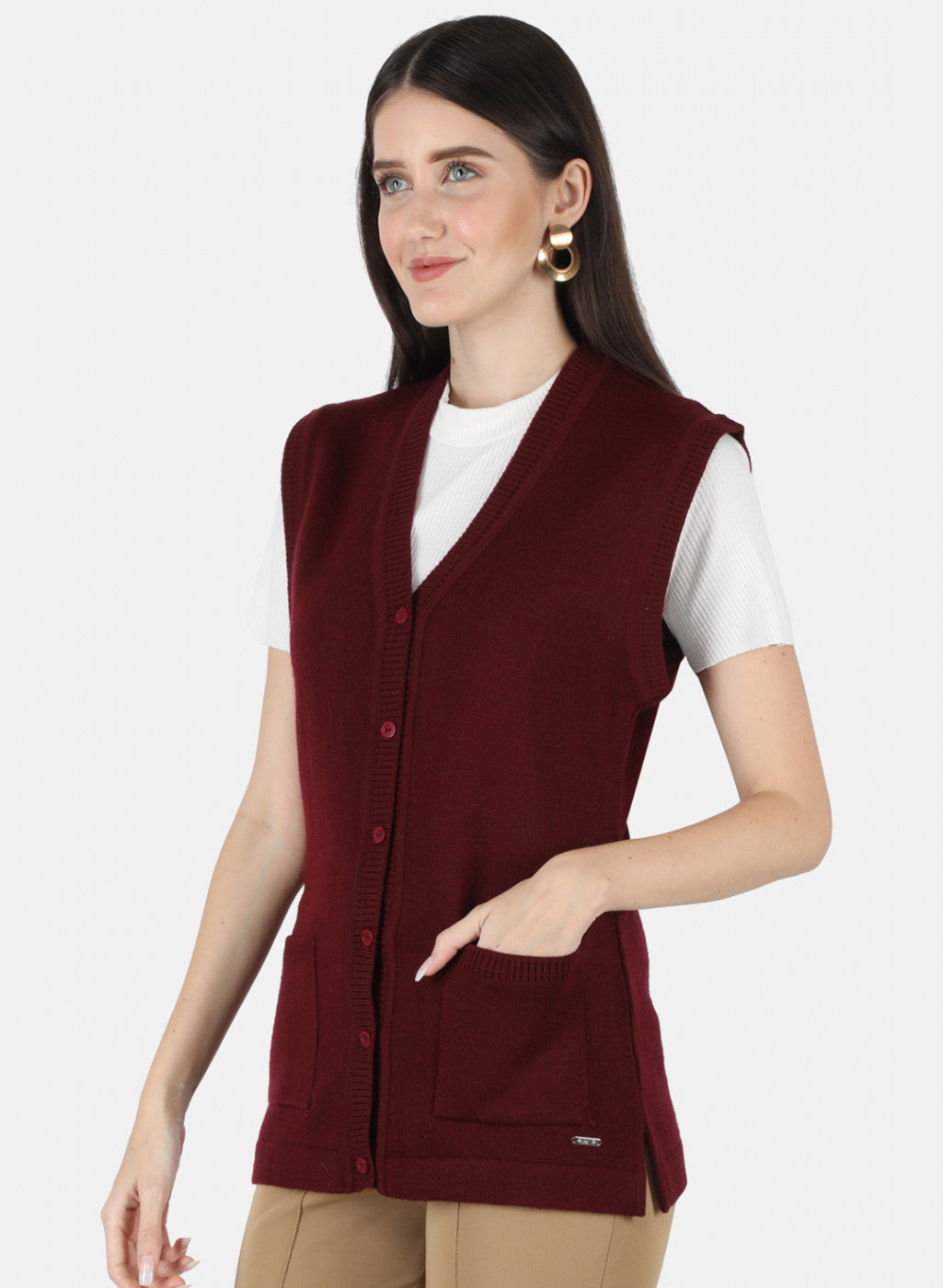 Women Maroon Solid Cardigan