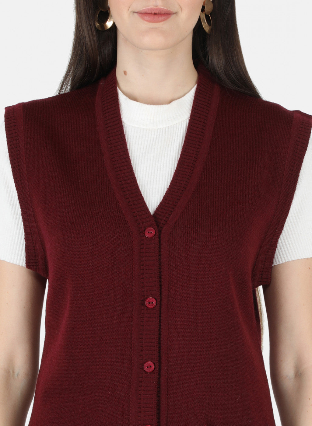 Women Maroon Solid Cardigan