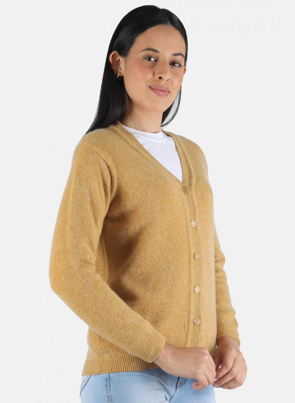 Women Yellow Solid Cardigan