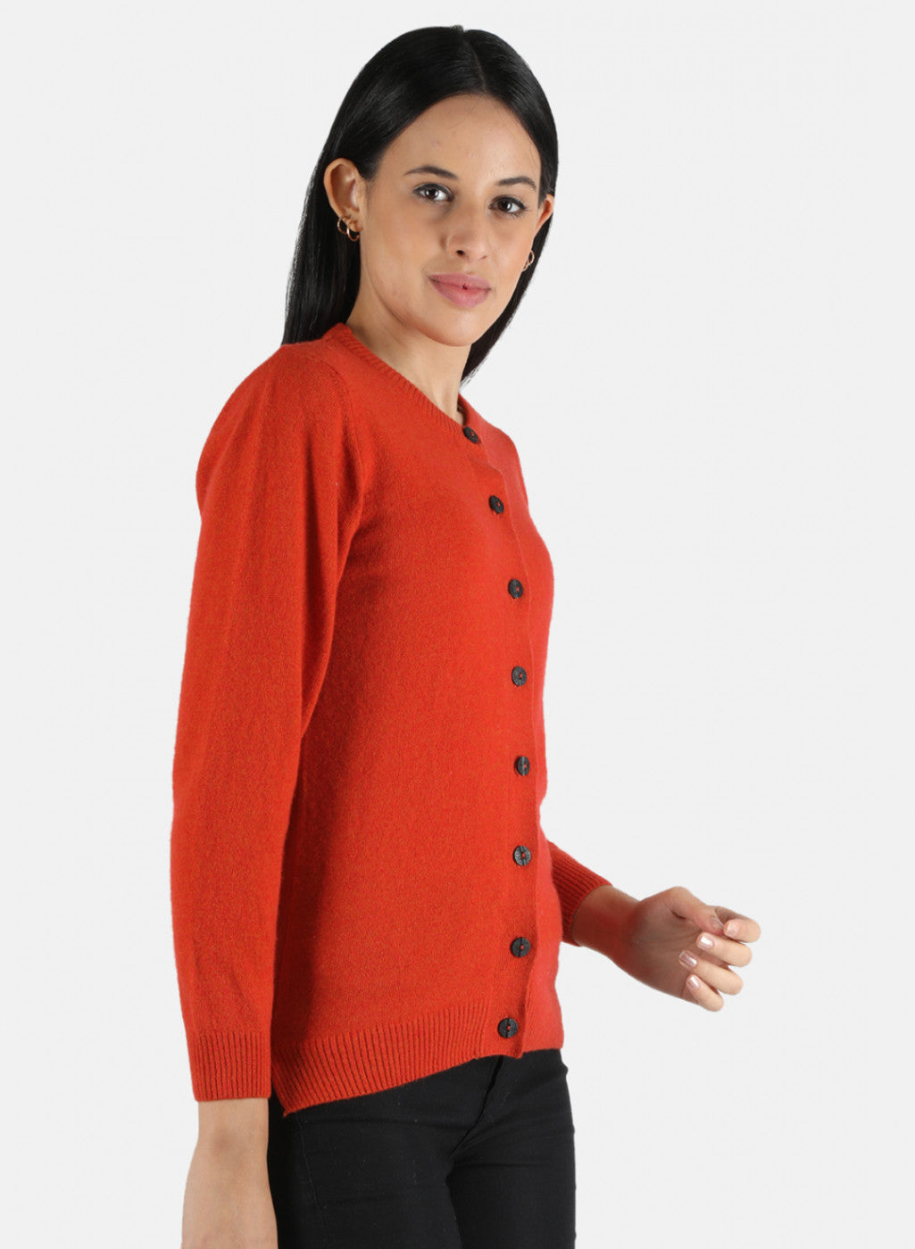 Women Orange Solid Cardigan