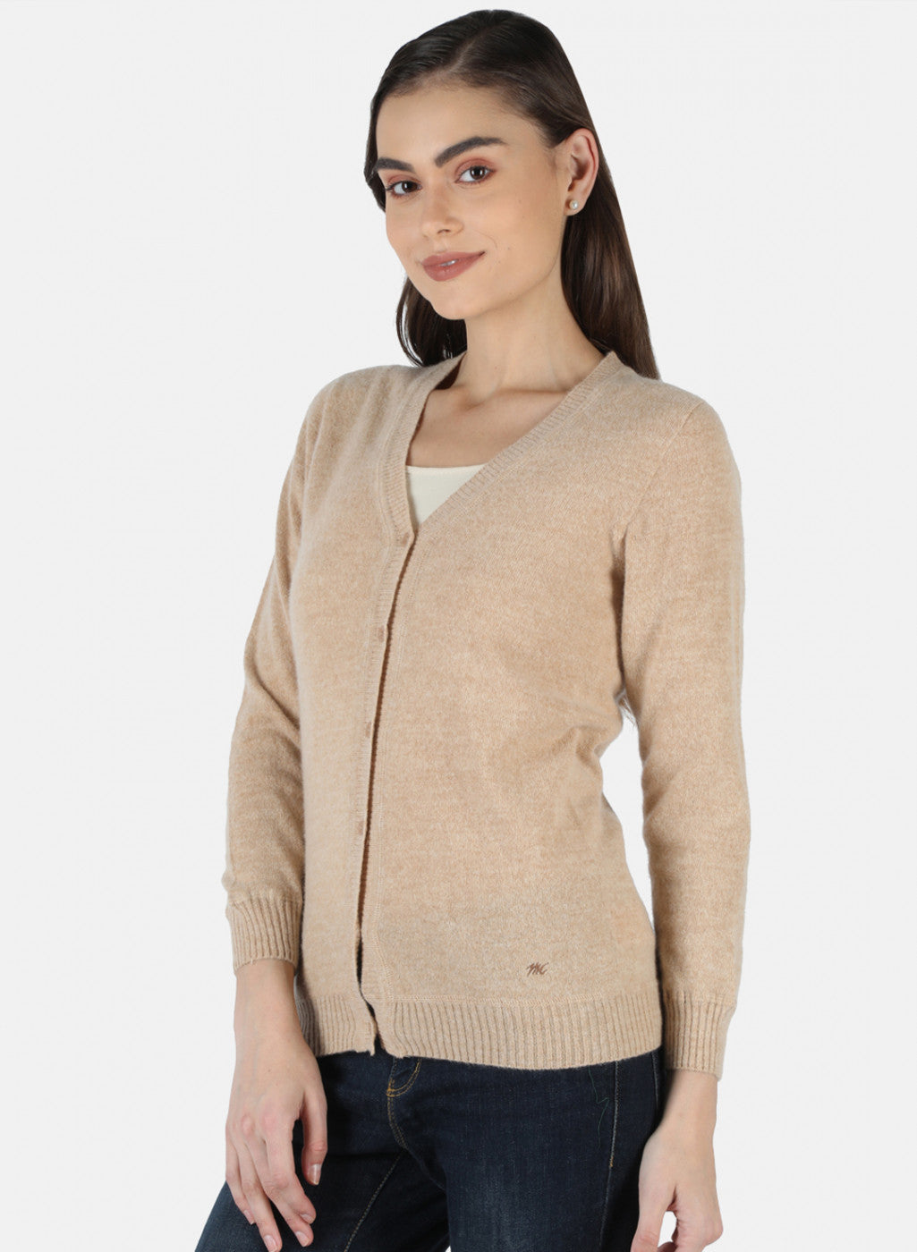 Women Beige Solid Cardigan