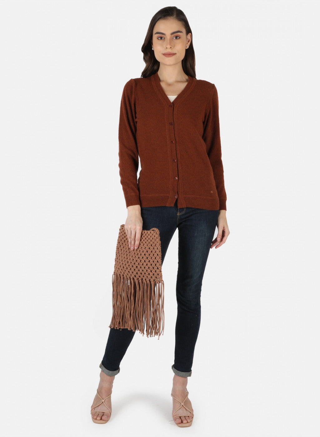 Women Brown Solid Cardigan