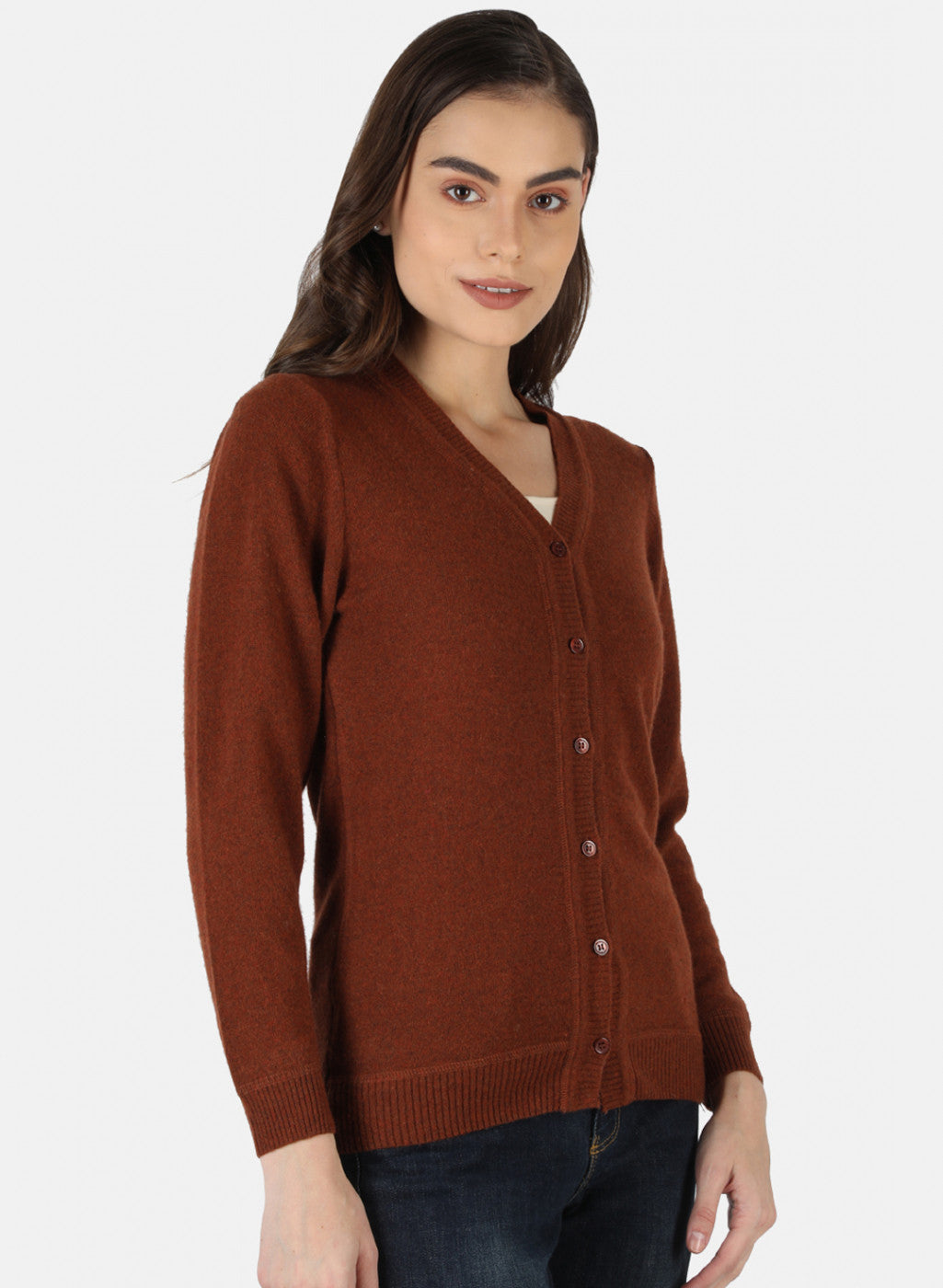 Women Brown Solid Cardigan