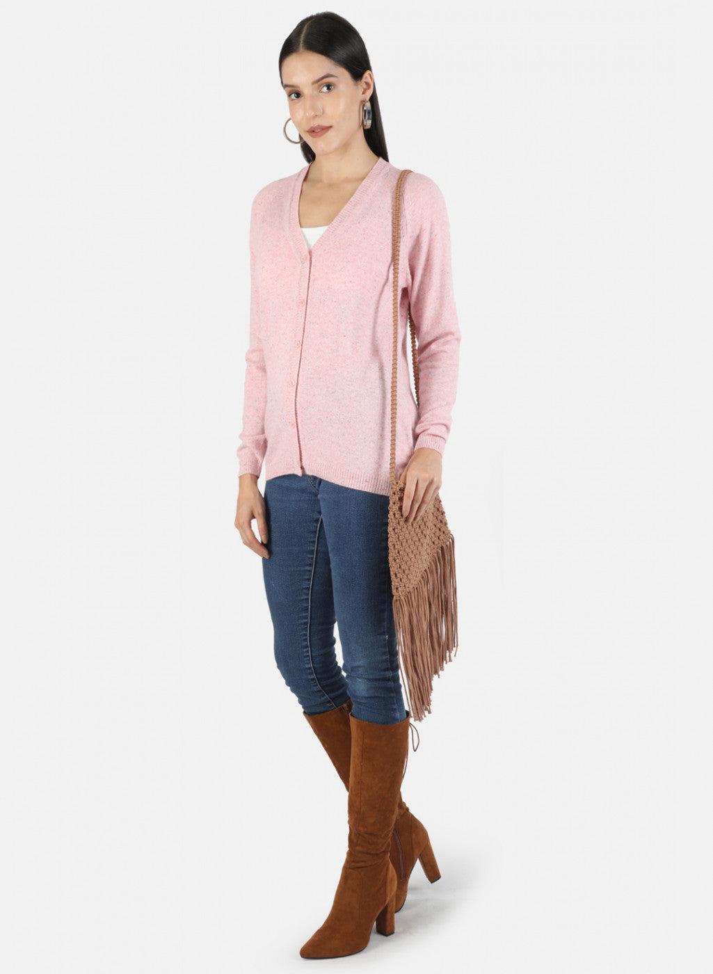 Women Pink Solid Cardigan