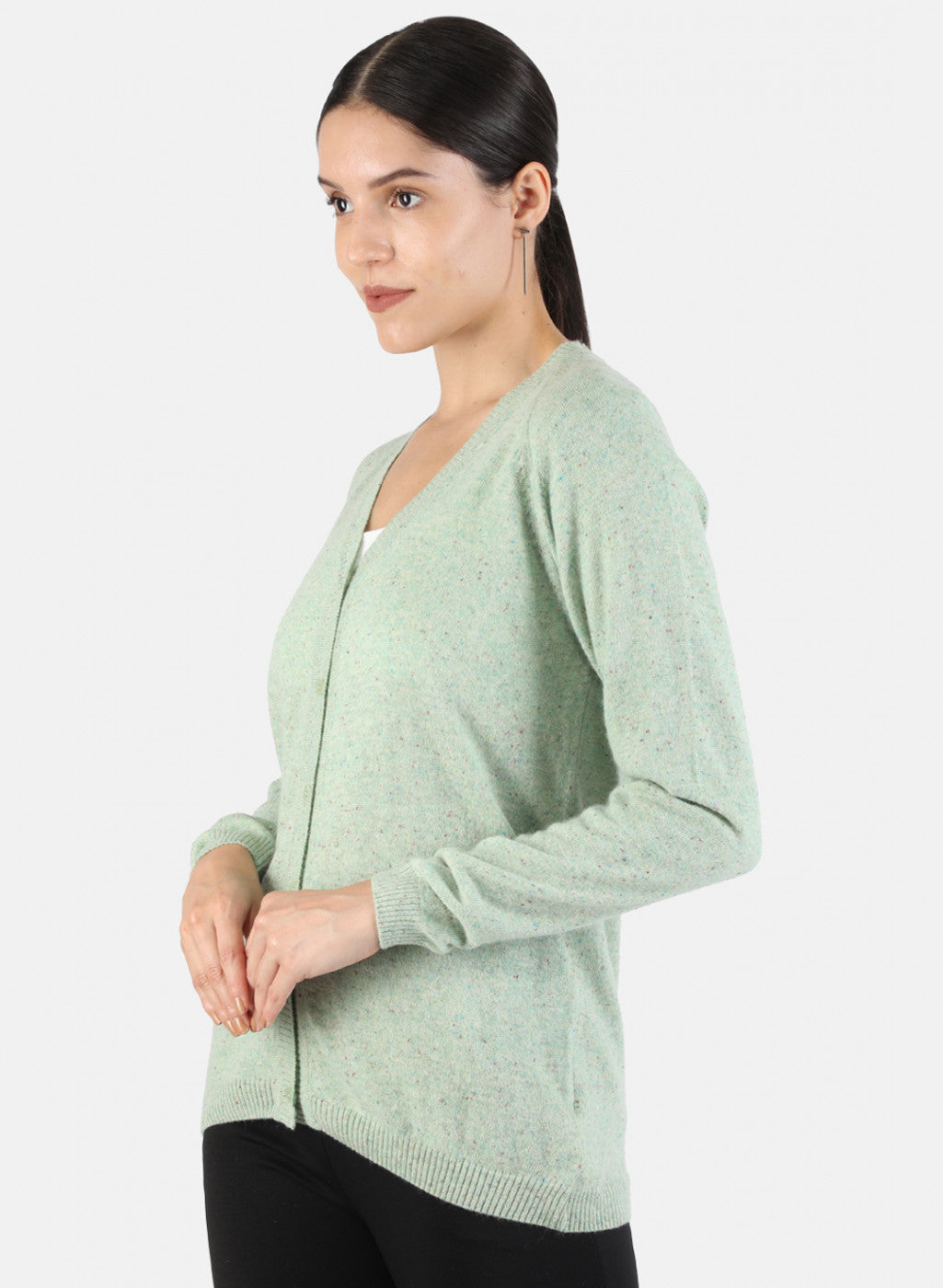 Women Green Solid Cardigan