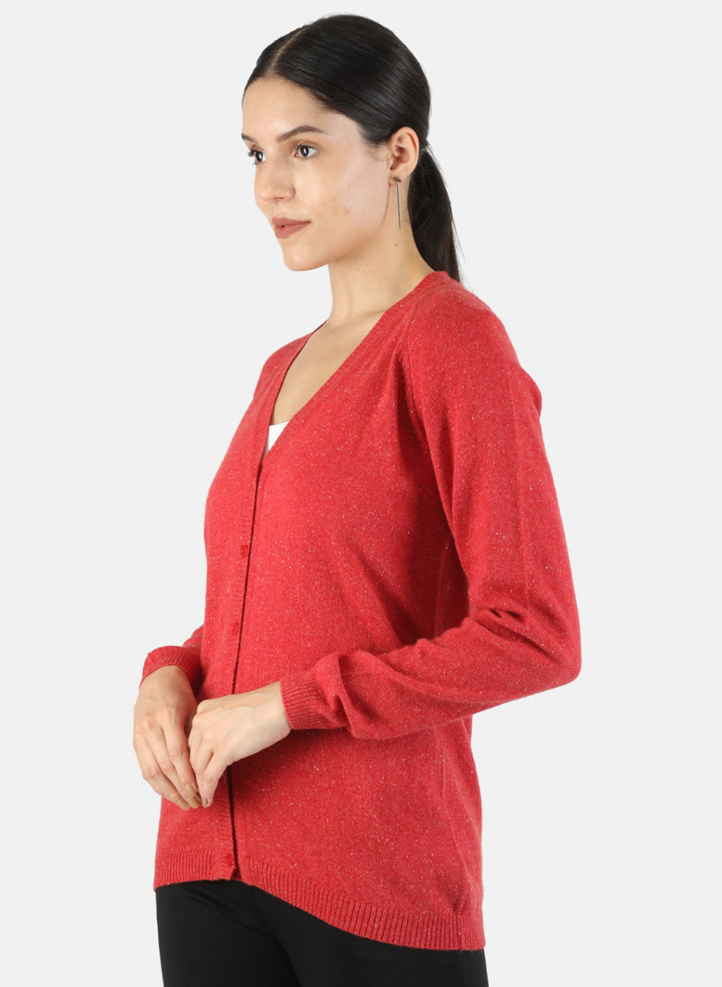 Women Red Solid Cardigan