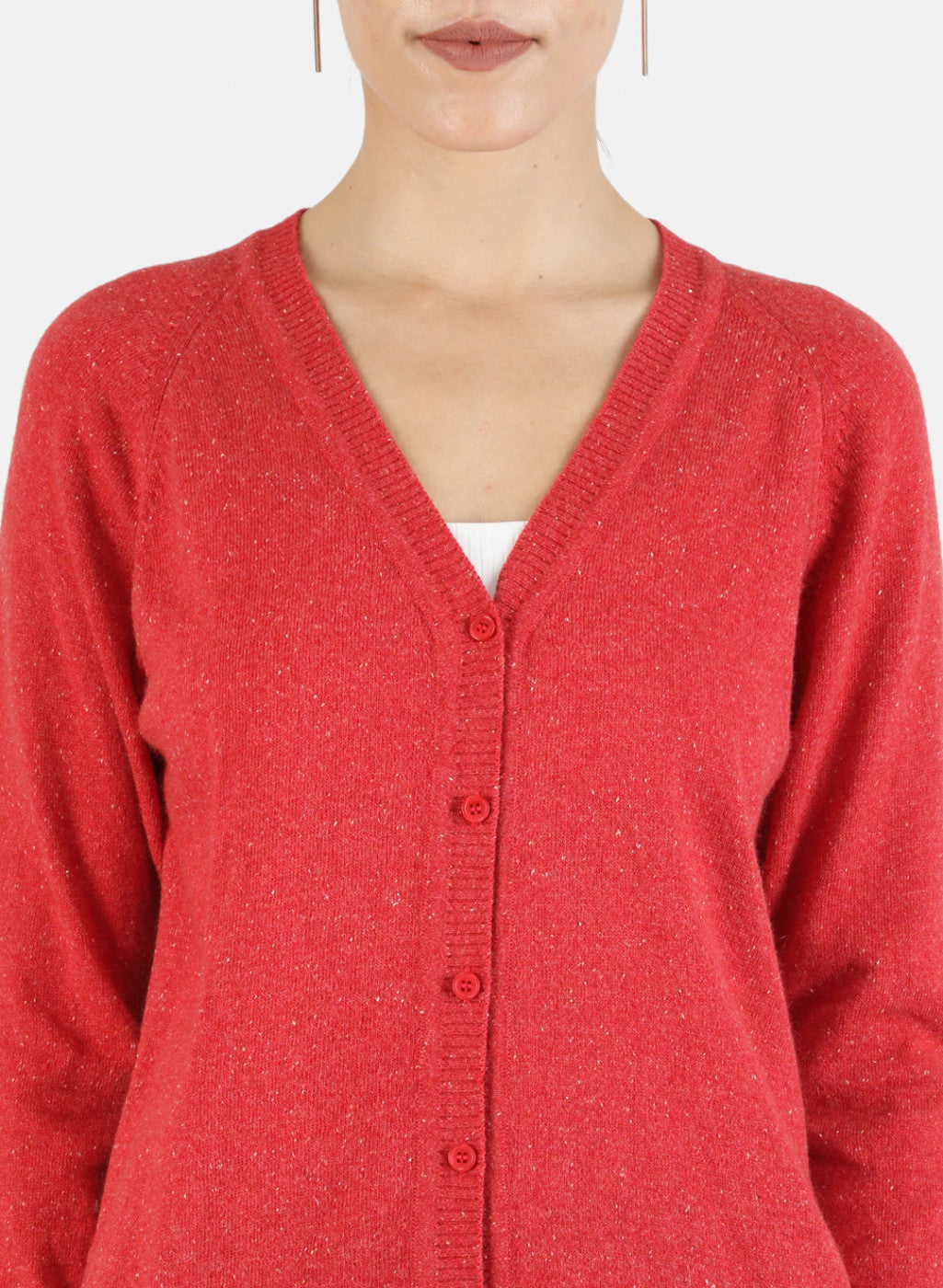 Women Red Solid Cardigan