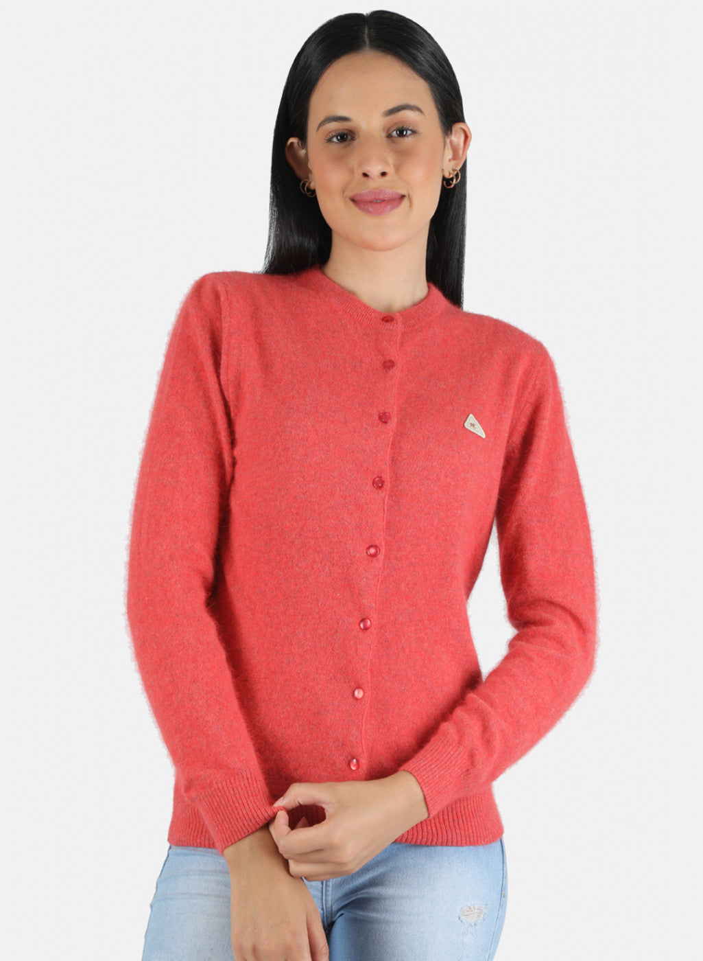 Women Red Solid Cardigan