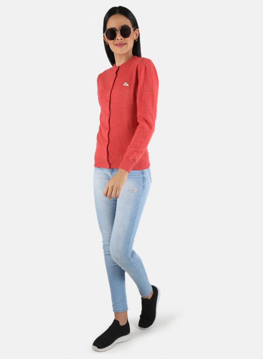 Women Red Solid Cardigan