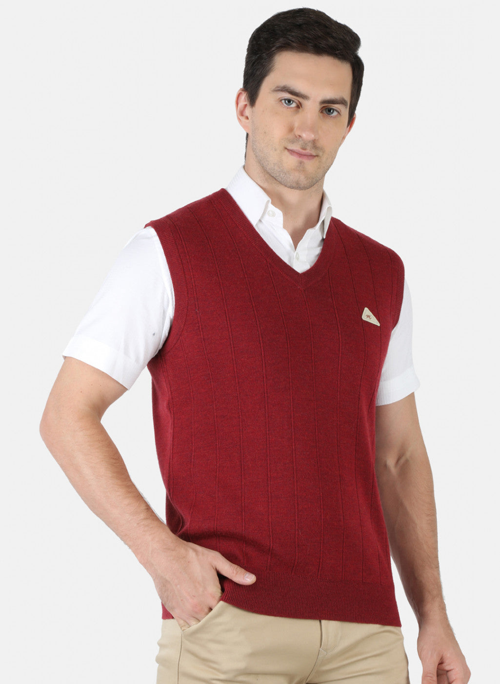 Men Maroon Solid Sweater