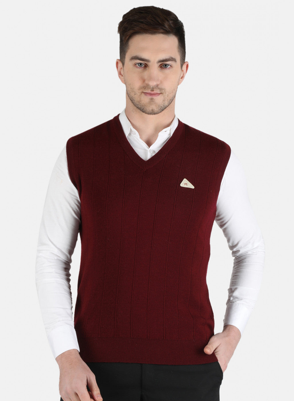 Men Maroon Solid Sweater