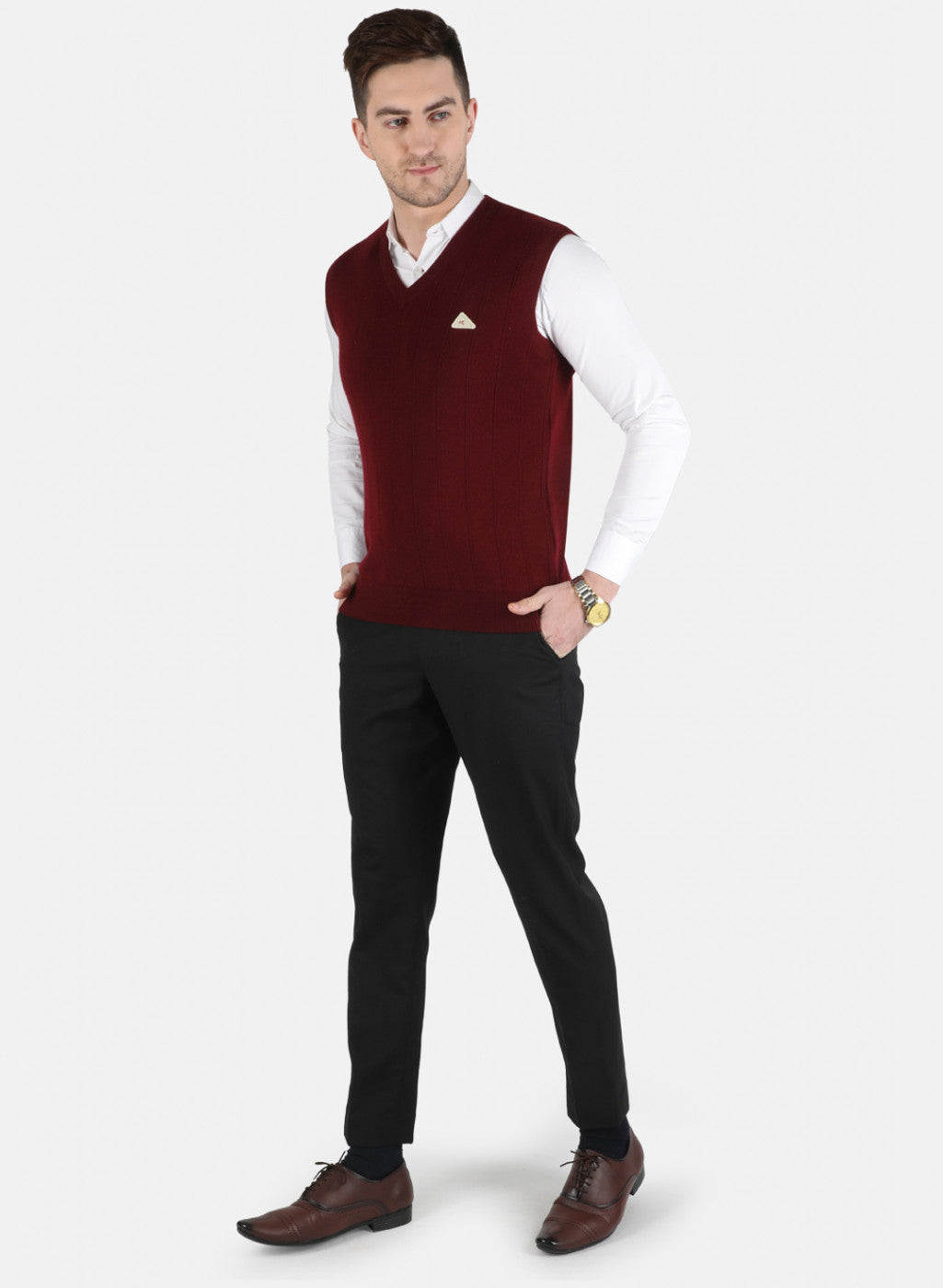 Men Maroon Solid Sweater