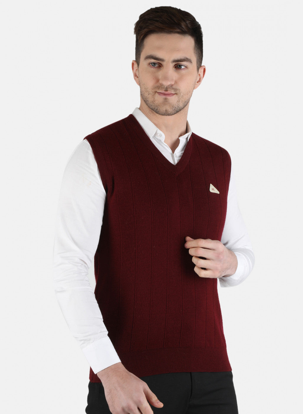 Men Maroon Solid Sweater