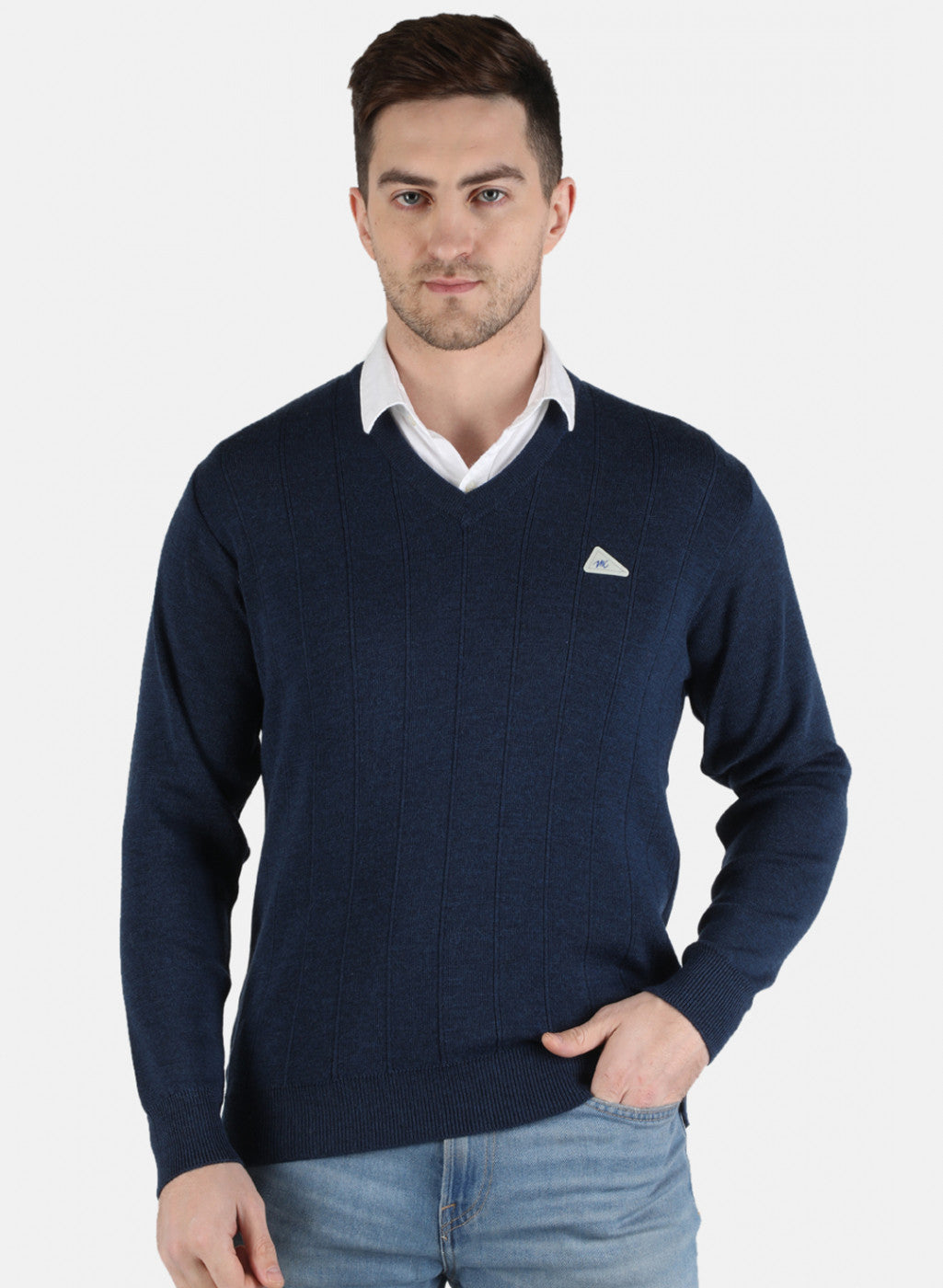 Men Blue Solid Pullover