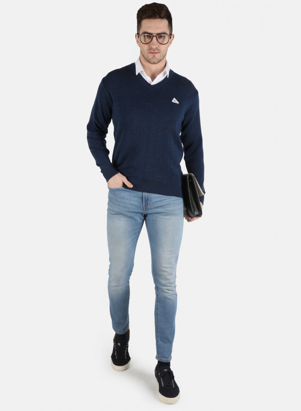 Men Blue Solid Pullover