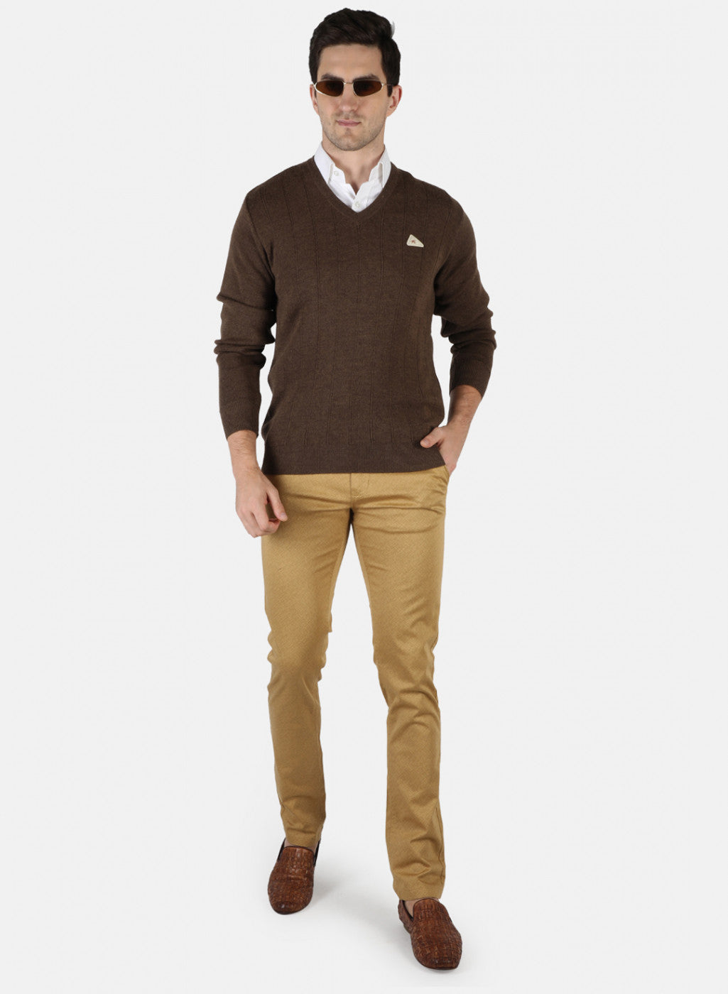 Men Brown Solid Pullover