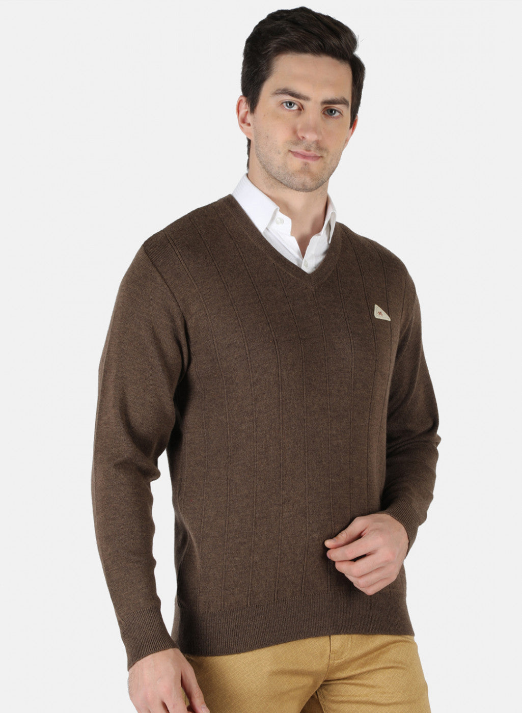 Men Brown Solid Pullover