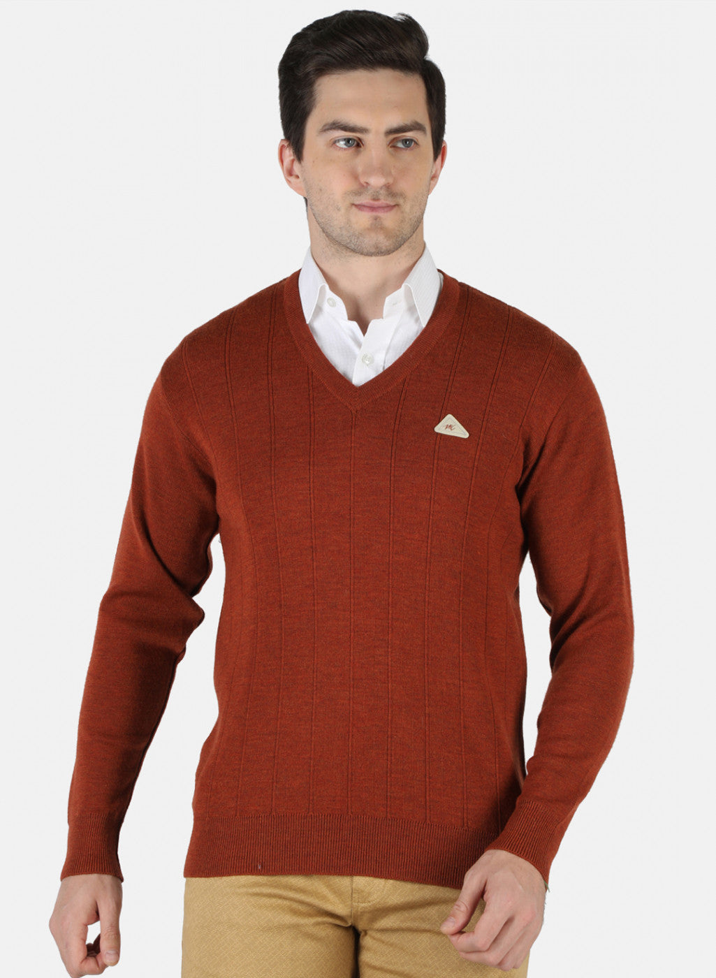 Men Orange Solid Pullover