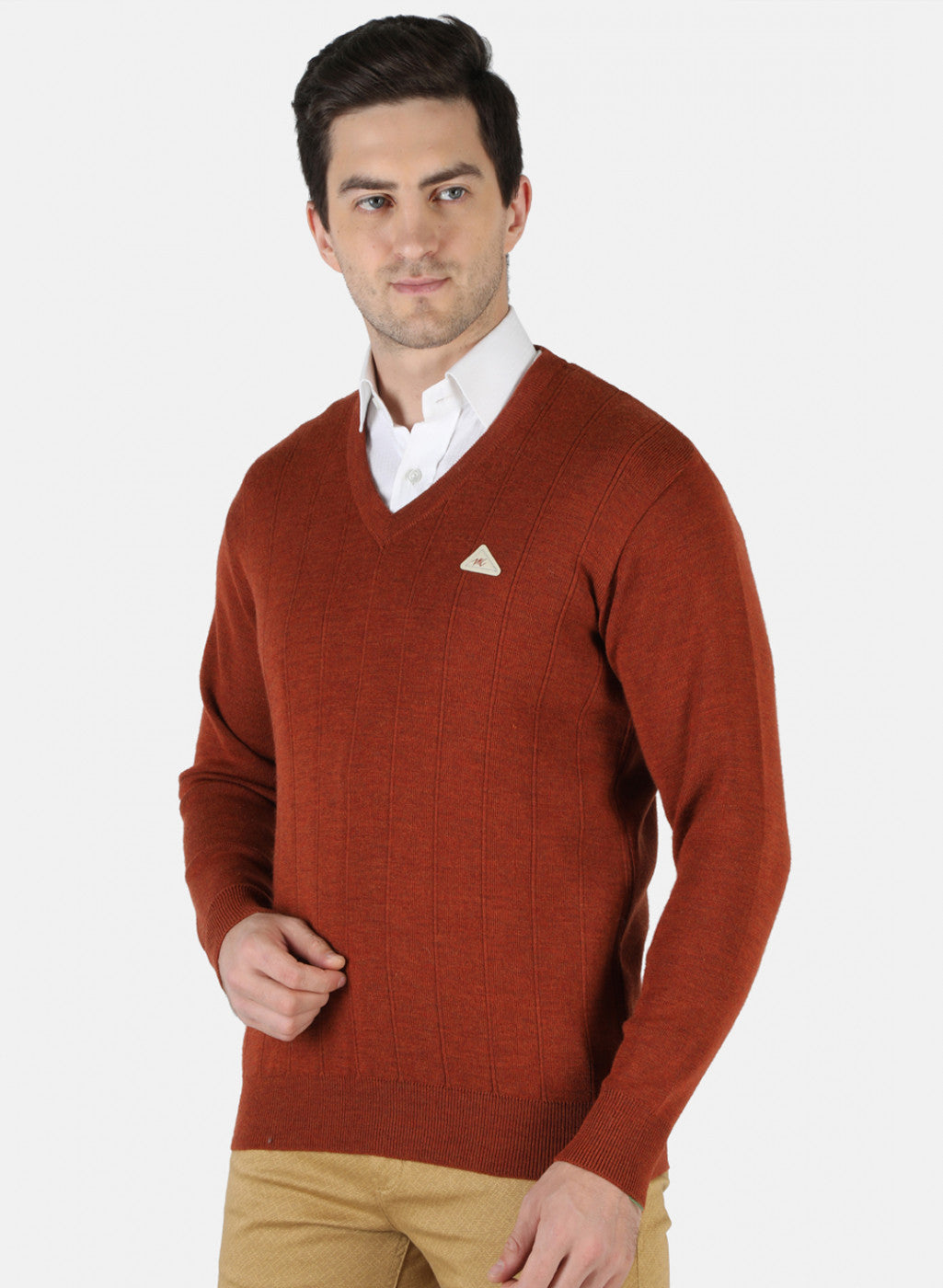 Men Orange Solid Pullover