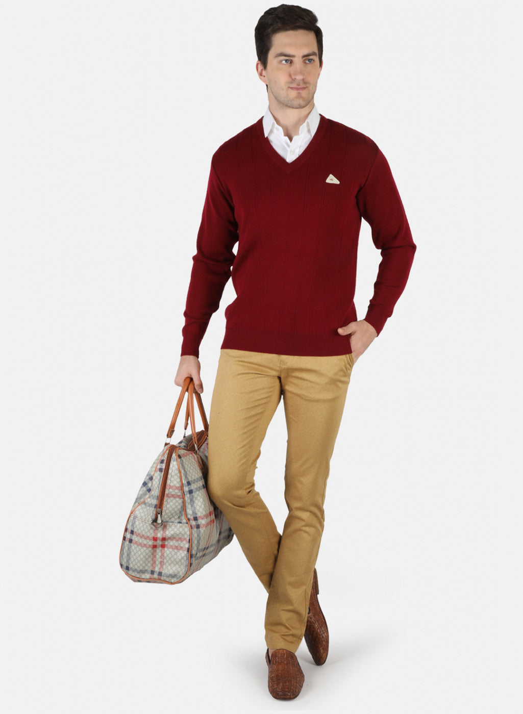 Men Maroon Solid Pullover