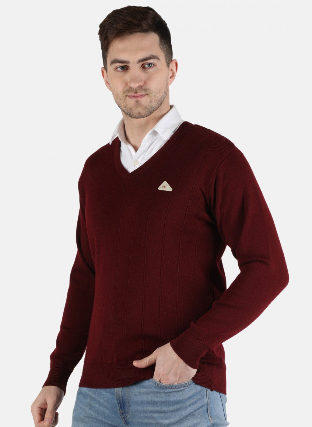 Men Maroon Solid Pullover