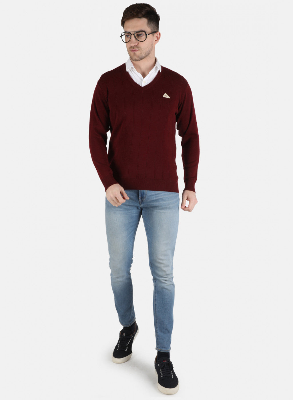 Men Maroon Solid Pullover