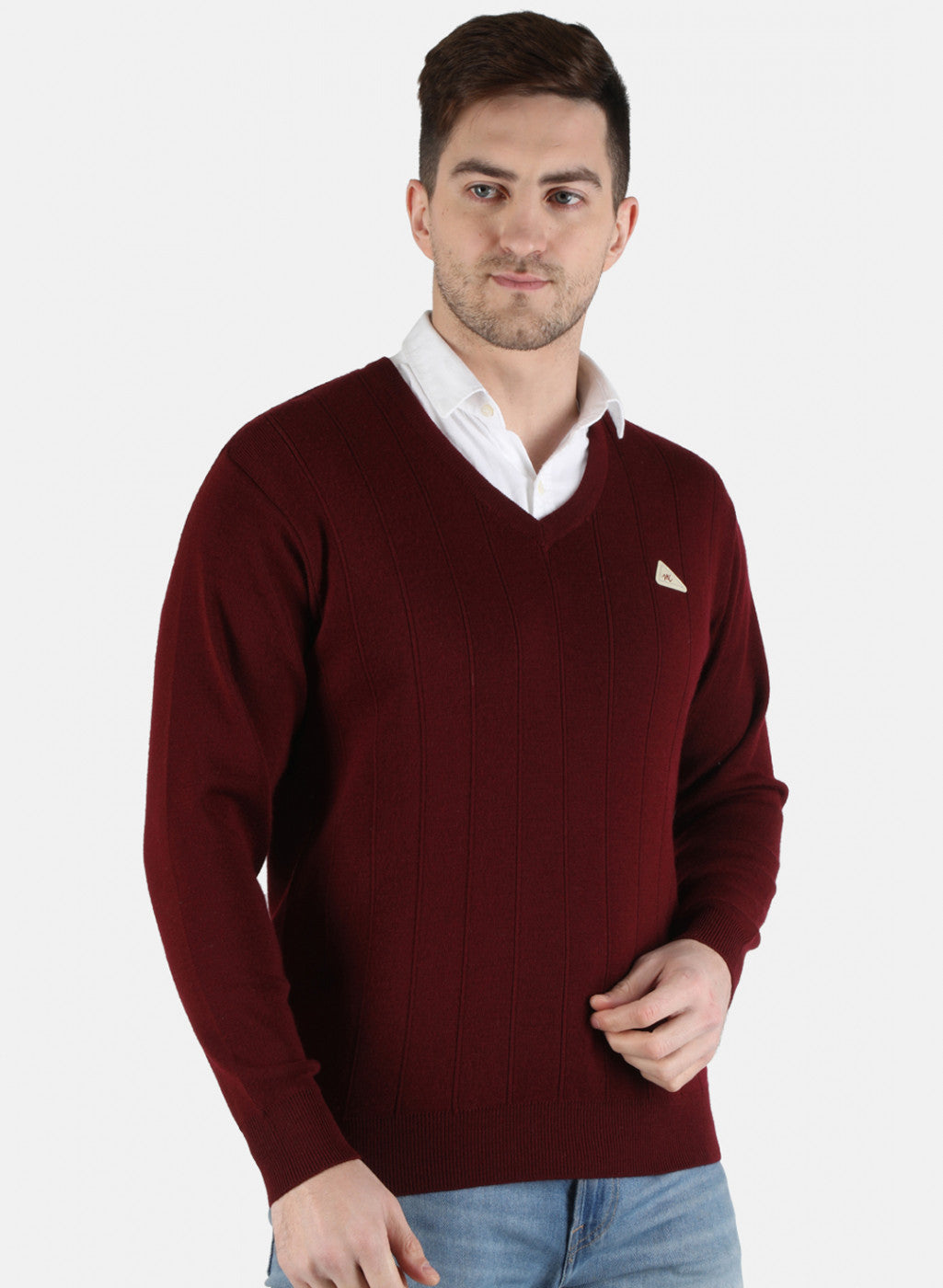 Men Maroon Solid Pullover