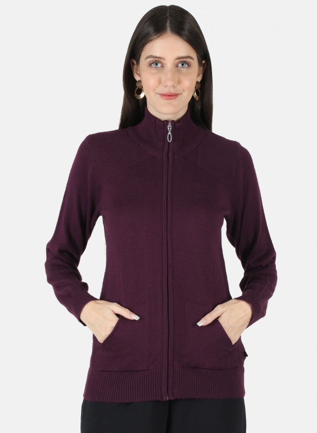 Women Purple Solid Cardigan