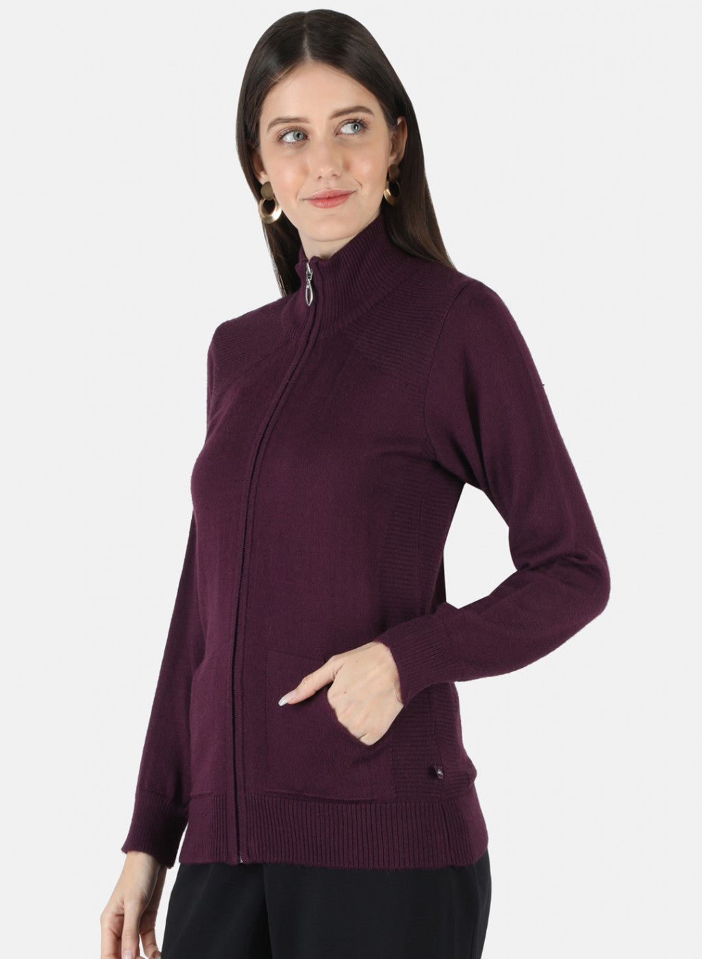 Women Purple Solid Cardigan