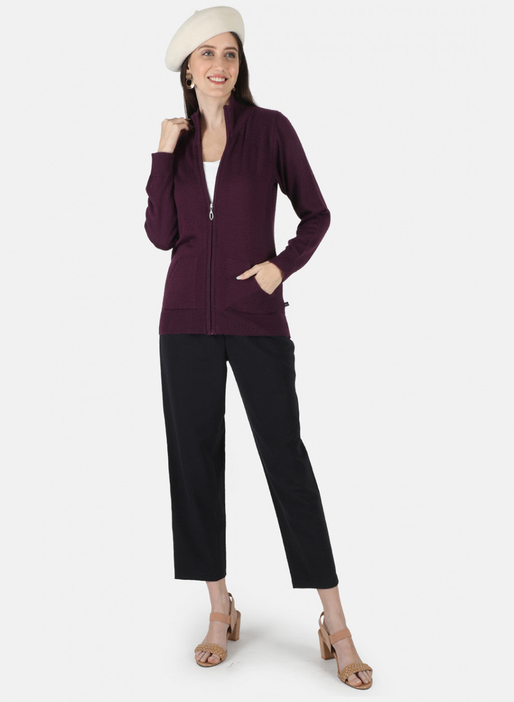 Women Purple Solid Cardigan