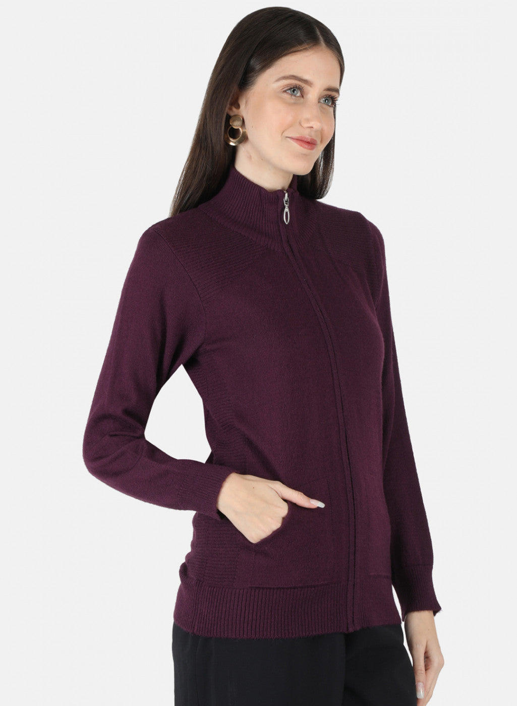 Women Purple Solid Cardigan