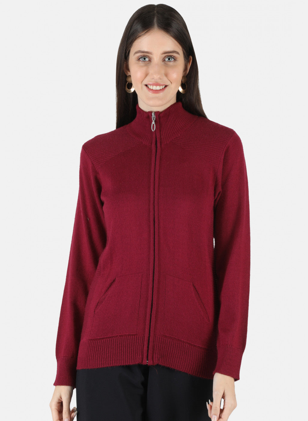 Women Maroon Solid Cardigan