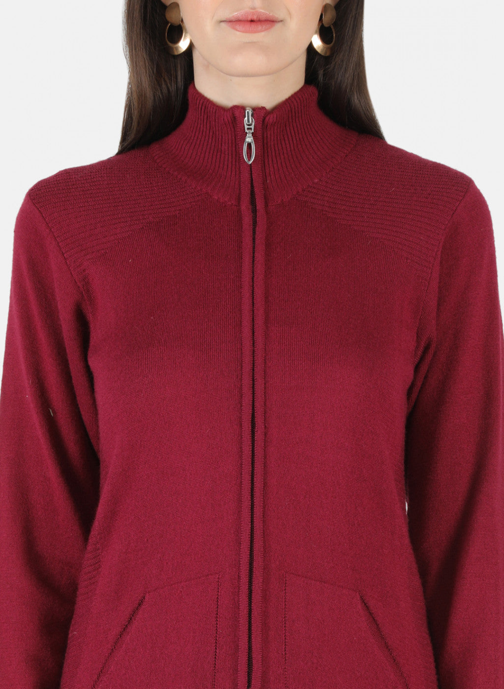 Women Maroon Solid Cardigan