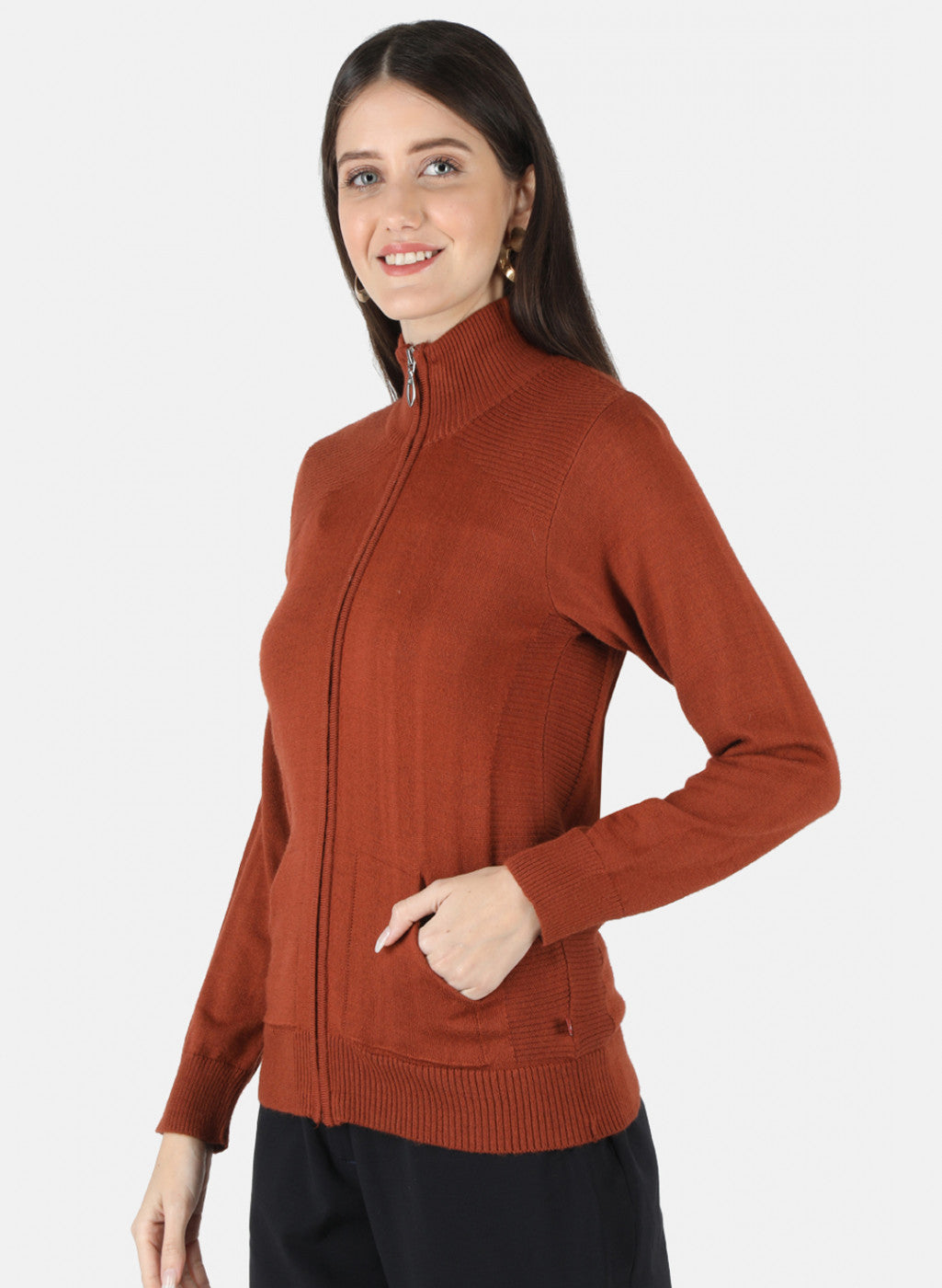 Women Orange Solid Cardigan