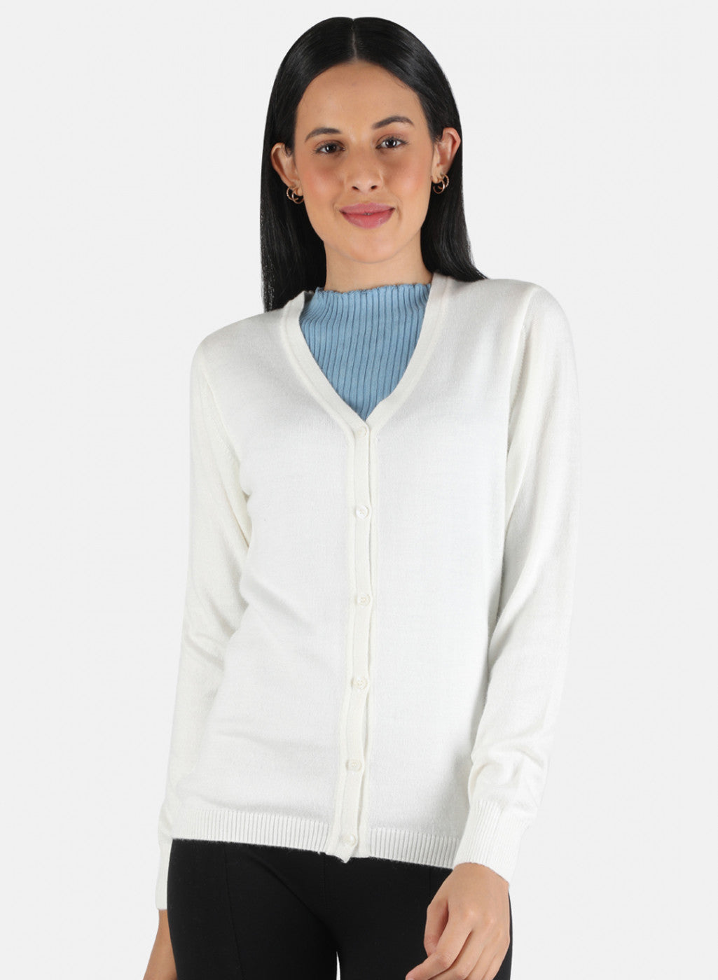 Women White Solid Cardigan