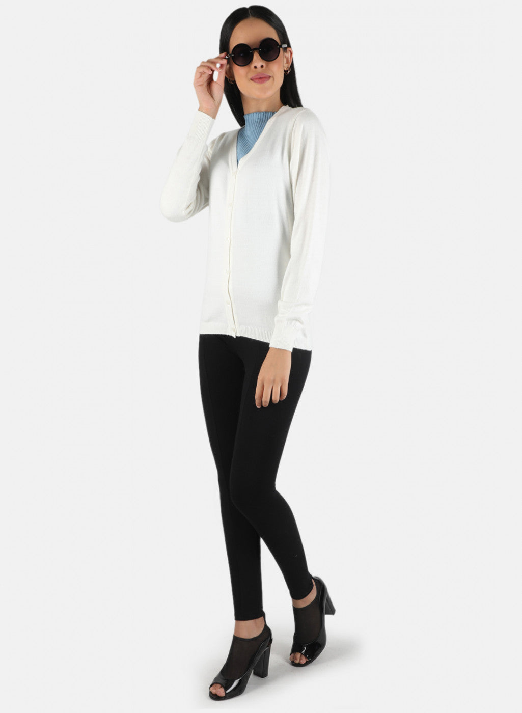 Women White Solid Cardigan