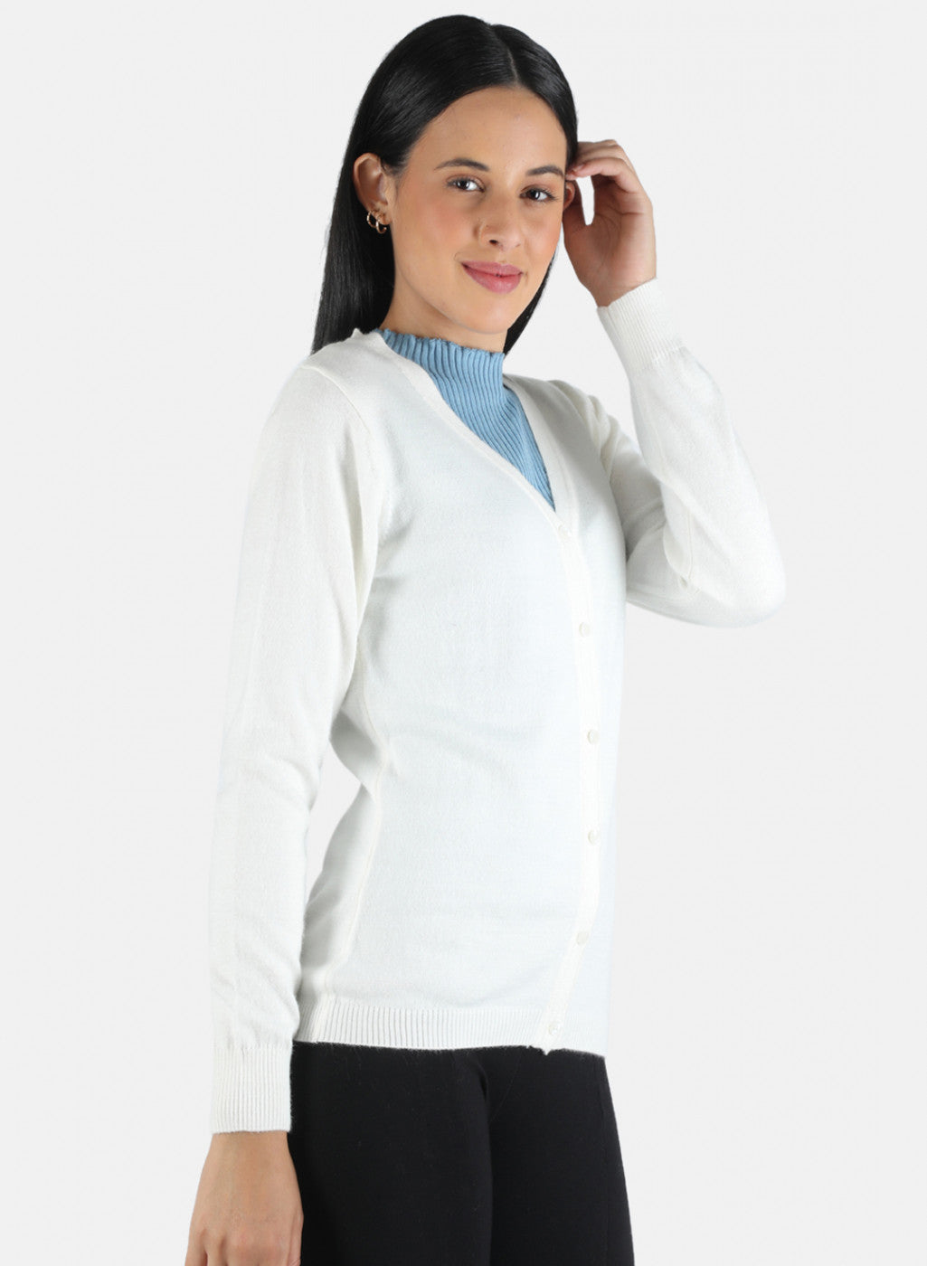 Women White Solid Cardigan