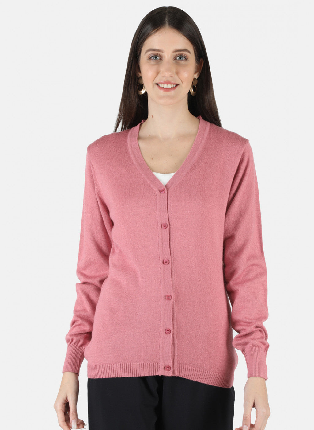 Women Pink Solid Cardigan