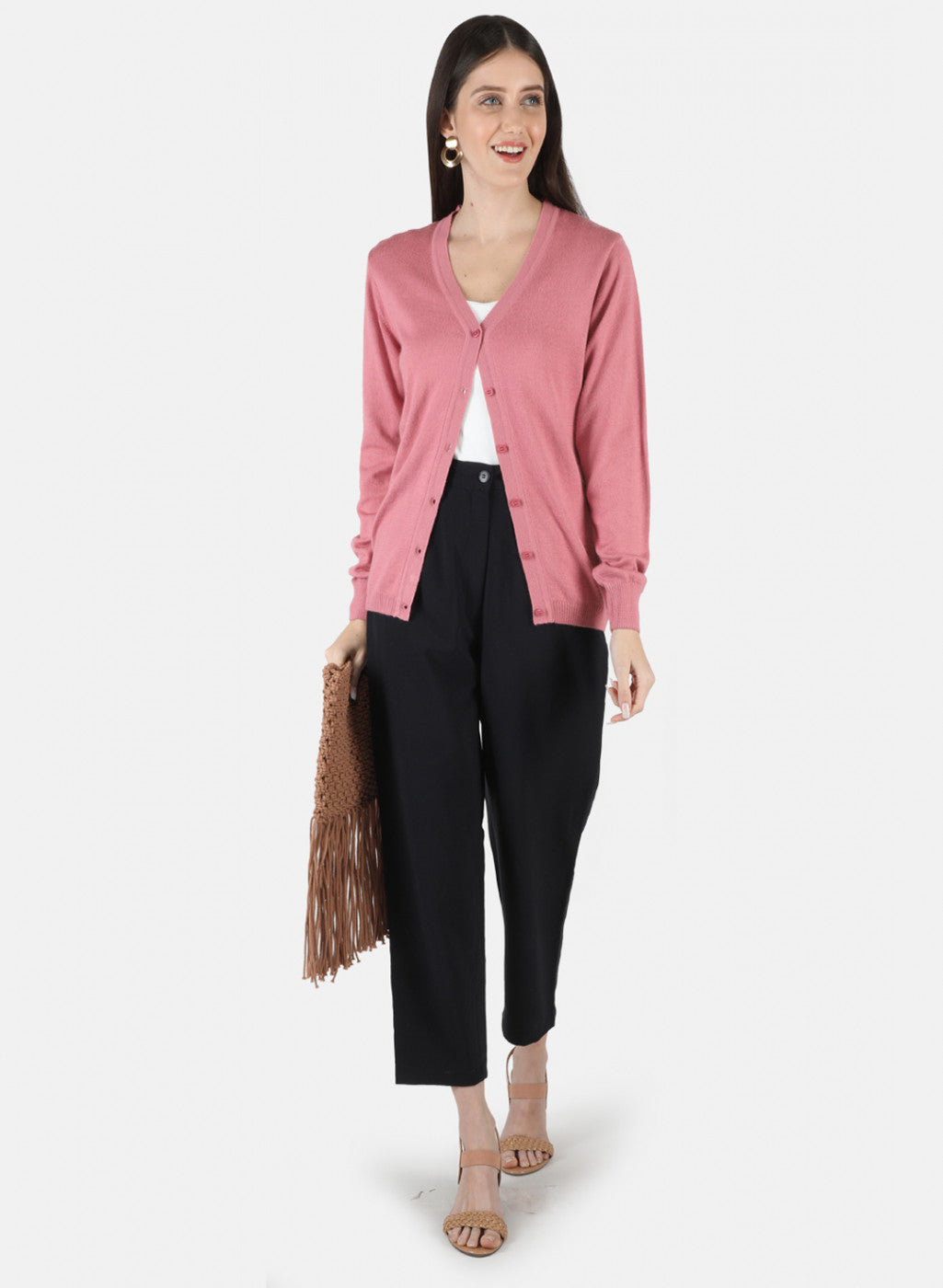 Women Pink Solid Cardigan