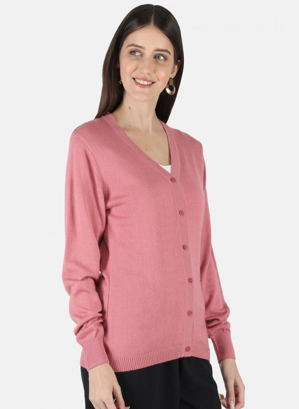 Women Pink Solid Cardigan