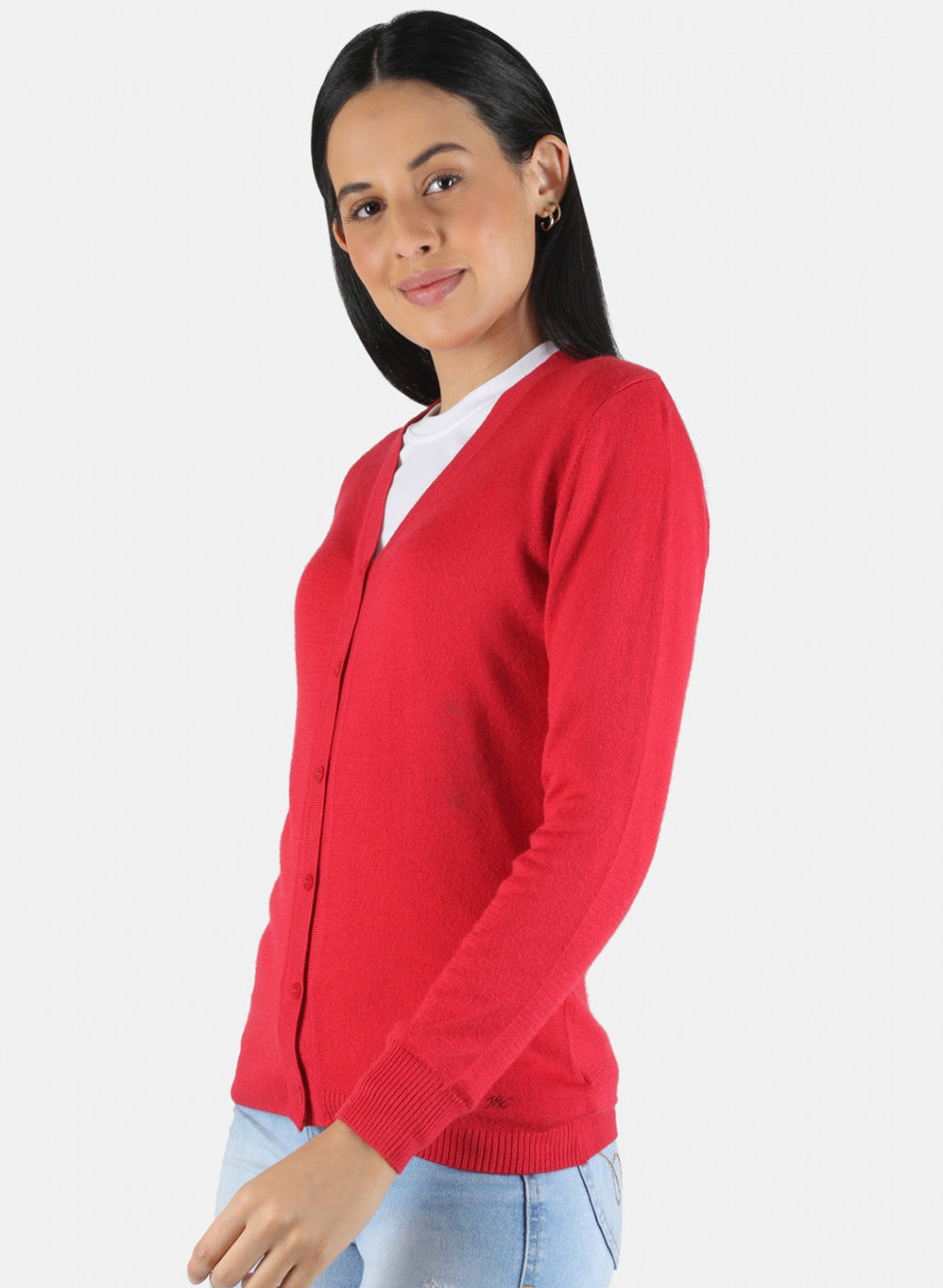 Women Red Solid Cardigan